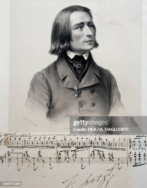 Portrait of Franz Liszt , Hungarian composer, pianist and conductor. Lithograph, 1838. Weimar, Liszt-Haus