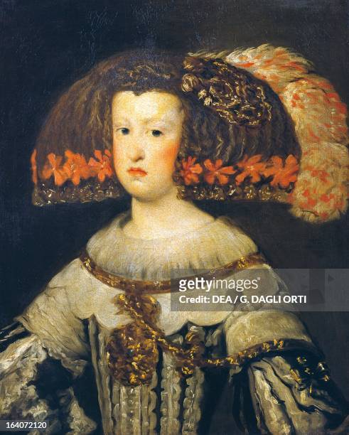 Portrait of Anna Maria, or Marianna of Austria , Archduchess of Austria, queen consort of Philip IV , King of Spain, painting by Diego Velazquez ....