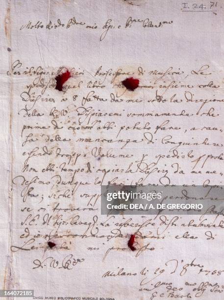 Letter written by Johann Christian Bach dated October 29 Milan. Bologna, Civico Museo Bibliografico Musicale