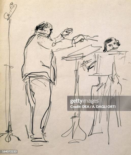 Portrait of Arnold Schonberg Austrian composer and director. Sketch. Vienna, Historisches Museum Der Stadt Wien