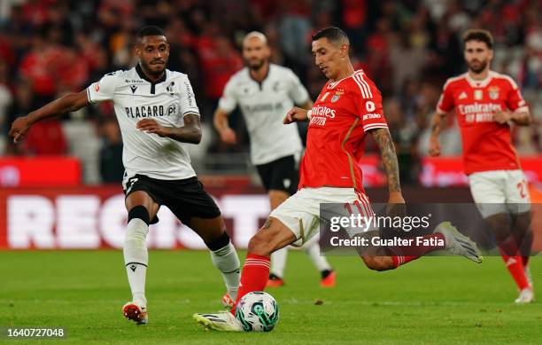 Angel Di Maria of SL Benfica with Andre Silva of Vitoria SC in action during the Liga Portugal Betclic match between SL Benfica and Vitoria SC at...