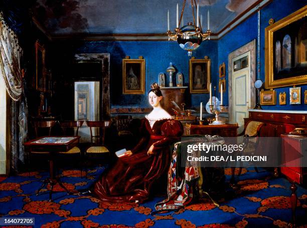 Portrait of Maria Cristina of Savoy in the palace of Caserta , Princess of Sardinia and Queen consort of Ferdinand II , King of the Two Sicilies,...