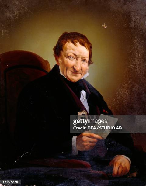 Portrait of Heinrich Mylius , German entrepreneur, banker, founder of the Societa d'incoraggiamento d'Arti e Mestieri. Painting by Giovanni Servi ....