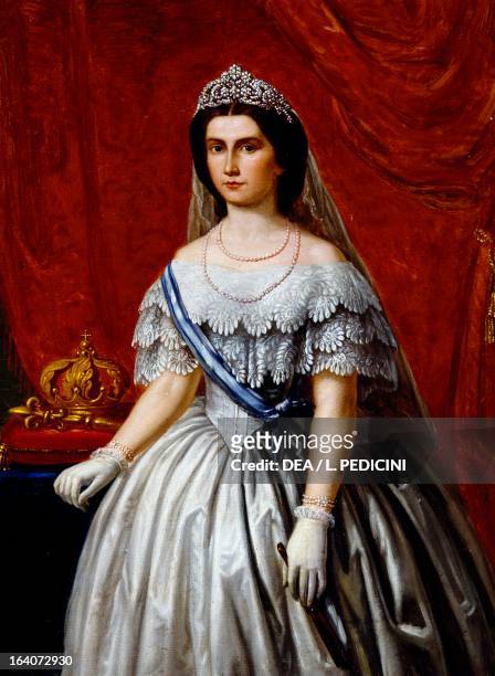 Portrait of Maria Sofia of Bavaria , queen consort of King Francis II , King of the Two Sicilies, by an unknown artist, oil on canvas, 51x37 cm....
