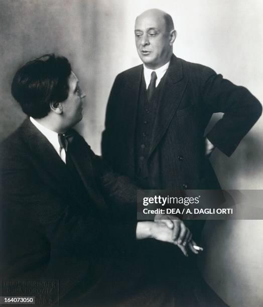 Alban Berg with his friend and teacher Arnold Schonberg , both Austrian composers, members of the Second Viennese School, 1914. Vienna, Alban Berg...