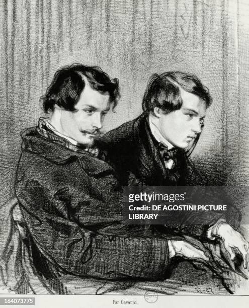 Portrait of Edmond Huot de Goncourt , French writer and literary critic, and Jules de Goncourt ,French naturalism writer. Drawing.