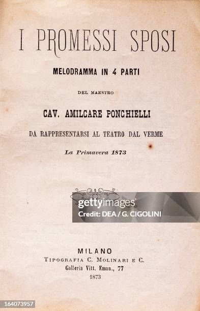 Title page of I Promessi Sposi , opera by Amilcare Ponchielli . Paderno Ponchielli, Casa Museo Amilcare Ponchielli