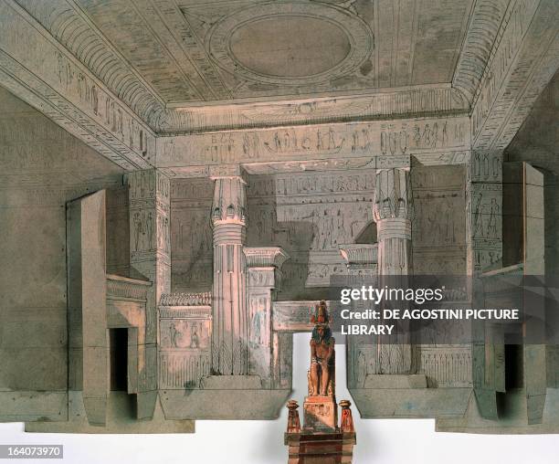 Set design by Antoine Lavastre and Eugene Carpezat depicting the court hall in the fourth act, scene I of the opera Aida, by Giuseppe Verdi, at the...