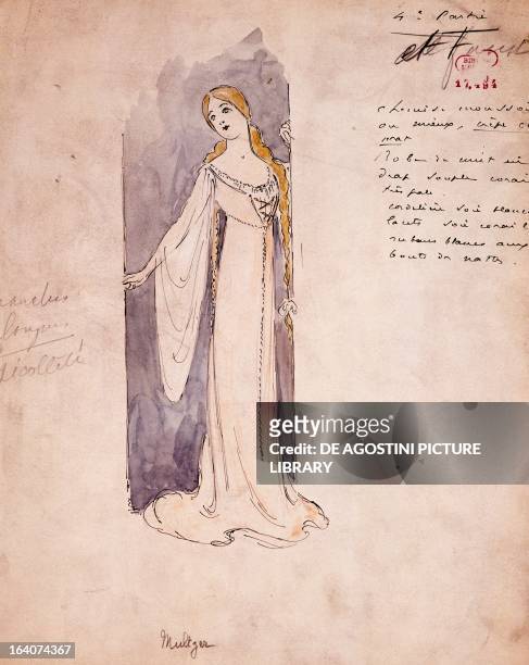 Margherita, costume sketch created by Marcel Multzer for The damnation of Faust, by Hector Berlioz Louis . Paris, Bibliothèque-Musée De L'Opéra...