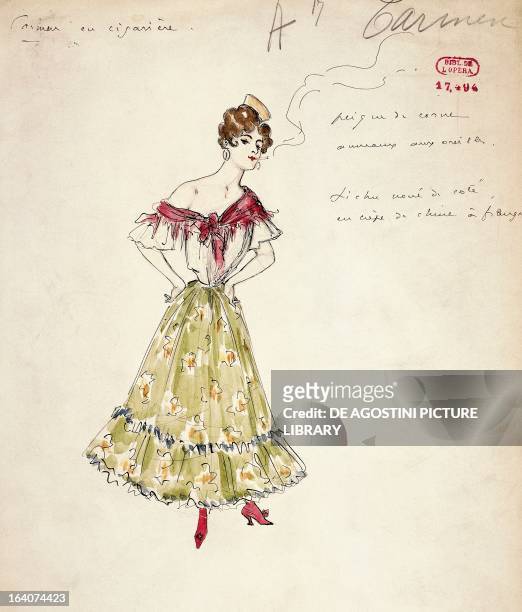 Carmen, costume sketch by Marcel Multzer for Carmen, by Georges Bizet , 1875. Paris, Bibliothèque-Musée De L'Opéra National De Paris-Garnier