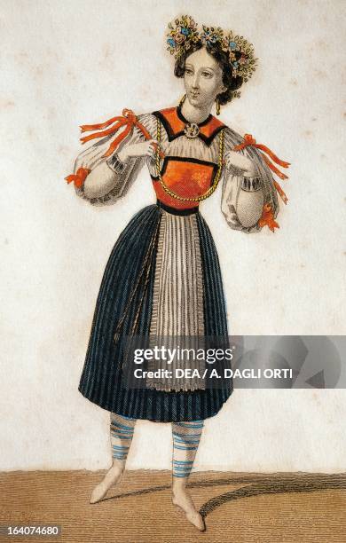 Costume sketch for the ballet performed by dancer Maria Taglioni in the premiere of the opera Guglielmo Tell by Gioacchino Rossini performed at the...