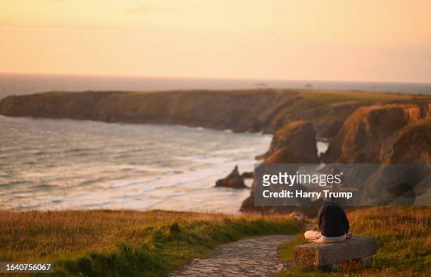 General view at Bedruthan Steps on August 26, 2023 in Padstow, England.