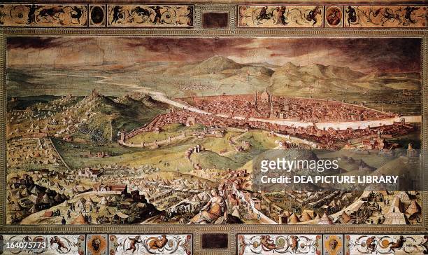 The Siege of Florence in 1529-1530, fresco by Stradanus , Palazzo Vecchio, Florence. Italy, 16th century.