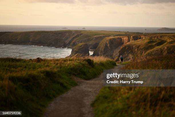 General view at Bedruthan Steps on August 26, 2023 in Padstow, England.