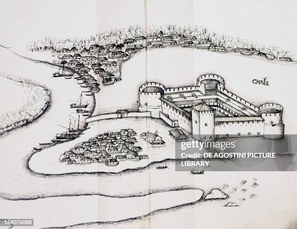 View of the Challe fortress, Calcutta. India, 17th century. Lisbon, Arquivo Nacional Da Torre Do Tombo