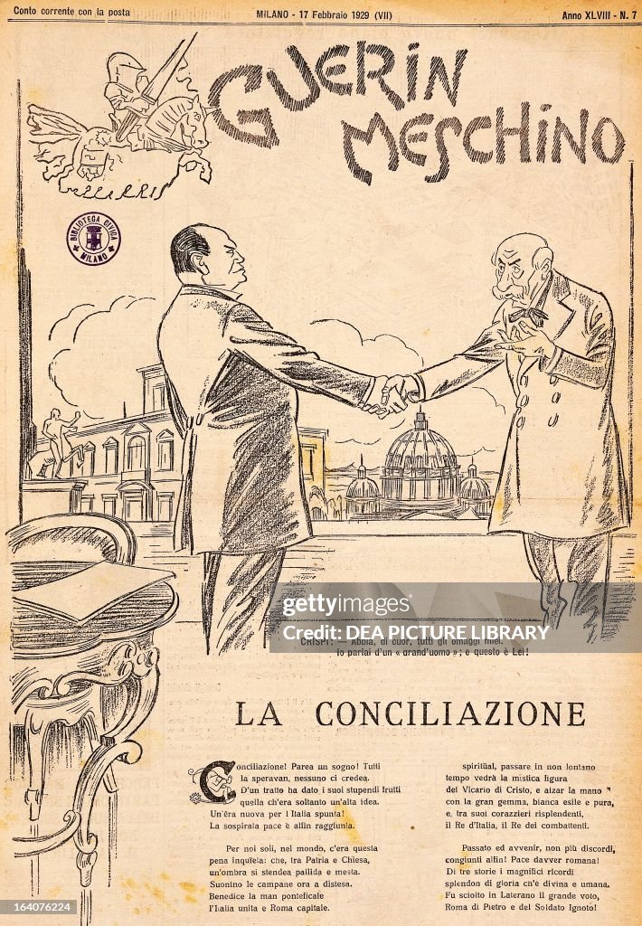 Handshake between Mussolini and Crispi