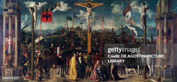 Crucifixion by Michele da Verona , oil on canvas, 335x720 cm. Milan, Pinacoteca Di Brera