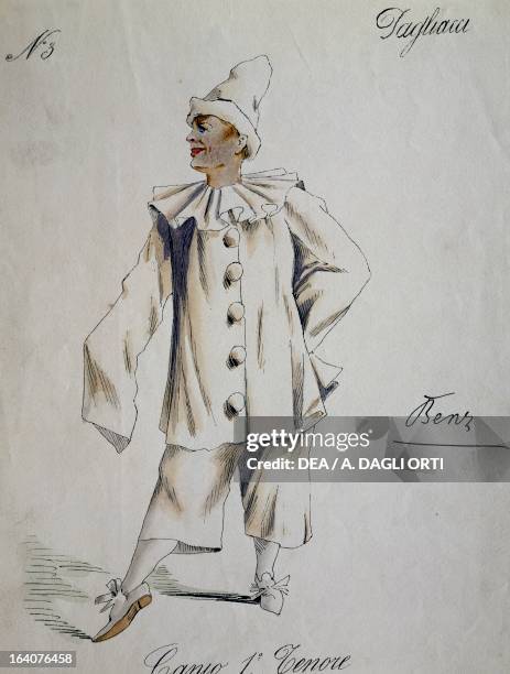 Costume sketch for the role of Canio, the clown in the play within the play, in the opera Pagliacci by Ruggero Leoncavallo . Milan, Museo Teatrale