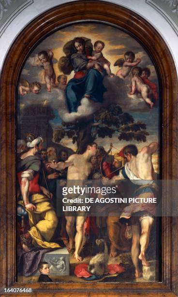 Martyrdom of St Sebastian altarpiece by Federico Barocci , oil on canvas, 405x225 cm, Cathedral of Urbino, Italy.