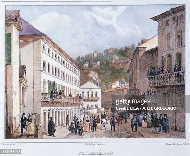 The palace of Plombieres, France, where on July 21 Camillo Cavour met Napoleon III, lithography. 19th century. Santena, Castello Di Santena, Museo...