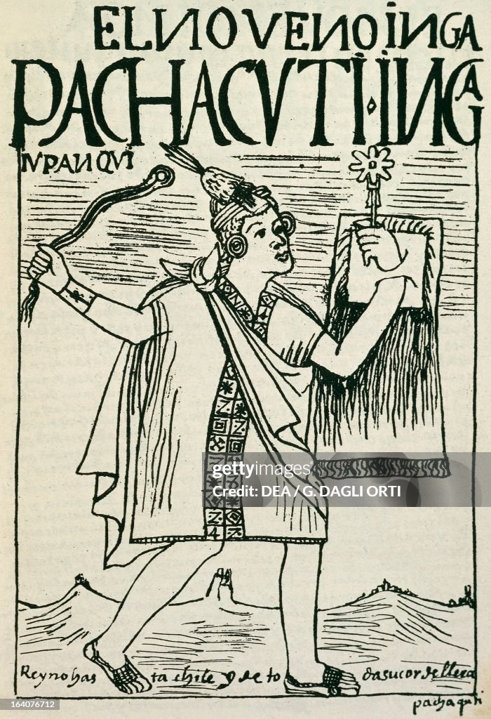 Pach Ruti Portrait of Pachacuti , ninth Inca emperor, engraving from The first ...