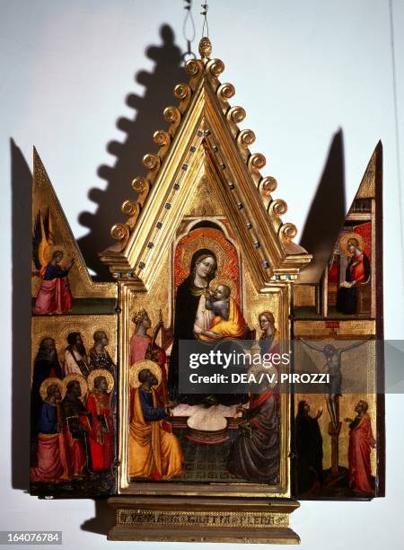 Madonna and Child with Saints, Announcing Angel, Mary Virgin Announced and the Crucifixion of Christ, triptych by Tommaso del Mazza known as the...