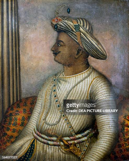 Tipu Sultan , also known as the Tiger of Mysore, Sultan of Mysore from 1782 to 1799, painting. India, 18th century. London, British Library, India...