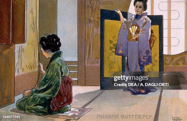 Postcard by Leopoldo Metlicovitz created on occasion of the premiere of the opera Madame Butterfly, by Giacomo Puccini in Brescia, 1904. Lucca, Casa...