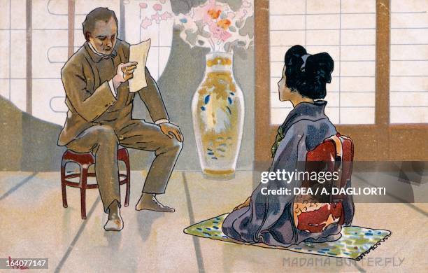Postcard by Leopoldo Metlicovitz created on the occasion of the premiere of the opera Madame Butterfly, by Giacomo Puccini , performed at Brescia in...