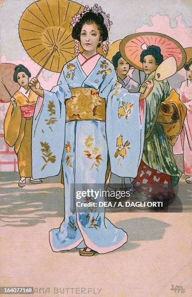 Postcard by Leopoldo Metlicovitz created on the occasion of the premiere of the opera Madame Butterfly, by Giacomo Puccini , performed at Brescia in...
