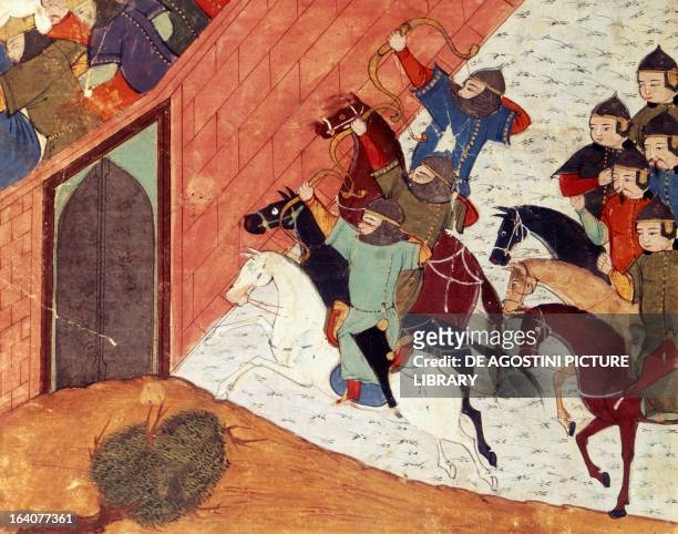 The siege of a fortress by the Mongolian army, Persian manuscript. Paris, Bibliothèque Nationale De France