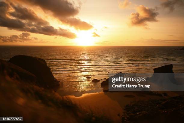 General view at Bedruthan Steps on August 26, 2023 in Padstow, England.