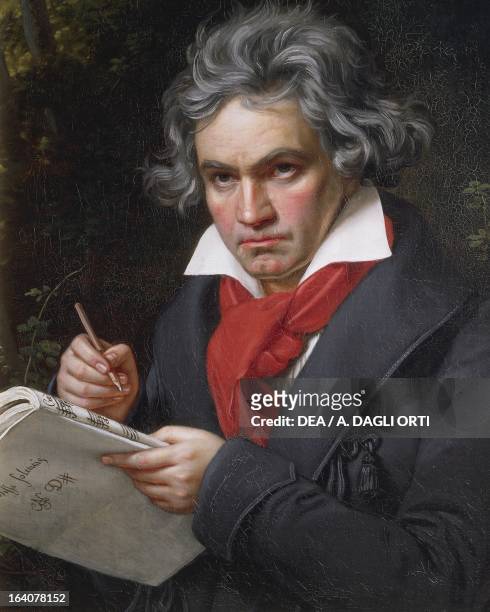 Portrait of Ludwig van Beethoven , German composer and pianist, composing the Missa Solemnis, 1819-1820. Painting by Joseph Karl Stieler . Bonn,...