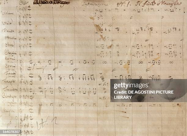 Handwritten sheet music for Un giorno di regno, ossia il finto Stanislao opera by Giuseppe Verdi . Milan, Biblioteca Nazionale Braidense Archivio...