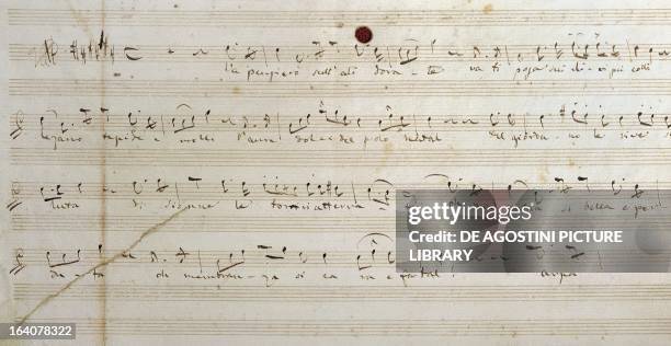 Handwritten score of the beginning of the Chorus of the Hebrew Slaves from the opera Nabucco by Giuseppe Verdi , 1842. Milan, Museo Teatrale