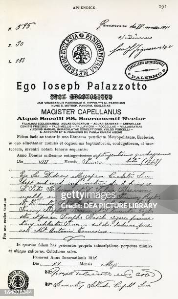 Certificate of Baptism of Giuseppe Balsamo , known as Count Alessandro di Cagliostro, 1743. Italy, 18th century. Paris, Bibliothèque Nationale De...