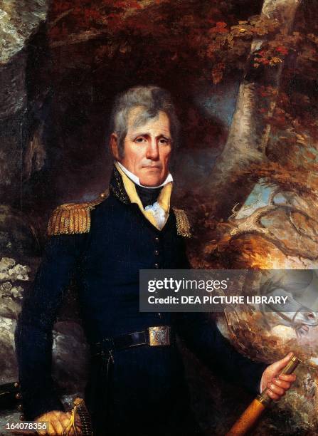 Portrait of Andrew Jackson in general's uniform , American politician, seventh President of the United States of America. Painting by Wesley. New...