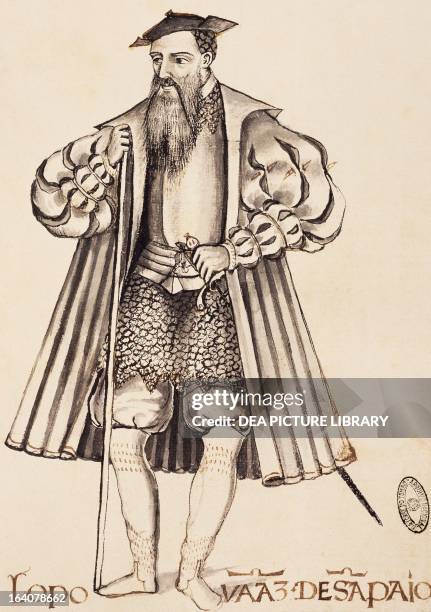 Portrait of Lopo Vaz de Sampaio , Portuguese governor of India from 1526 to 1529. Drawing from Lendas from India, by Gaspar Correia . Lisbon, Arquivo...