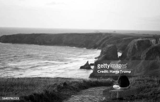 General view at Bedruthan Steps on August 26, 2023 in Padstow, England.