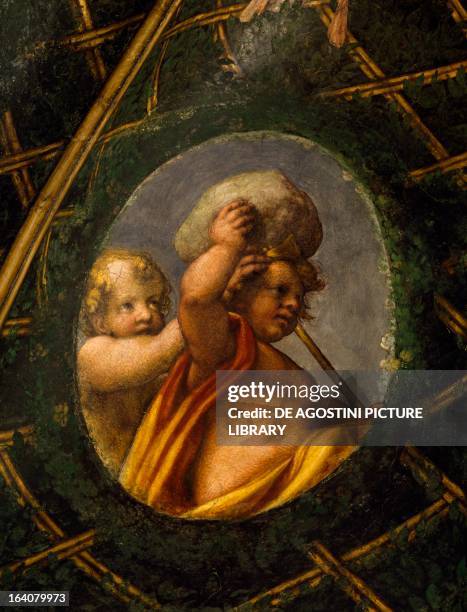 Puttoes, detail from the frescoed vault, 1518-1519, by Antonio Allegri, known as il Correggio , the Abbess's Room, the convent of St Paul, Parma,...
