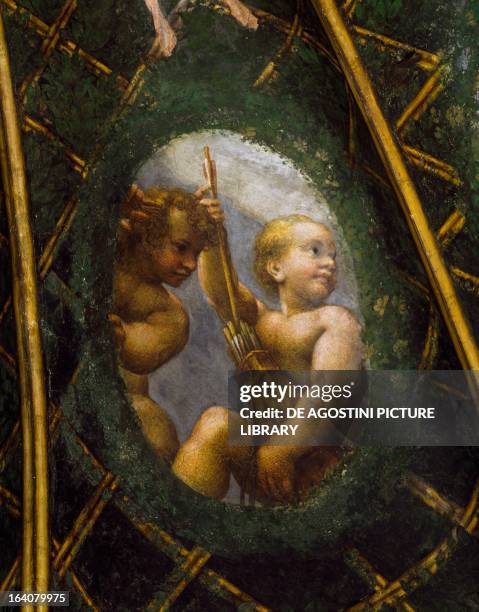 Puttoes, detail from the frescoed vault, 1518-1519, by Antonio Allegri, known as il Correggio , the Abbess's room, the convent of St Paul, Parma,...