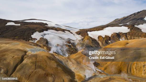 scenic view of geothermal area in kerlingarfjoll, highlands, iceland - kerlingarfjoll stock pictures, royalty-free photos & images