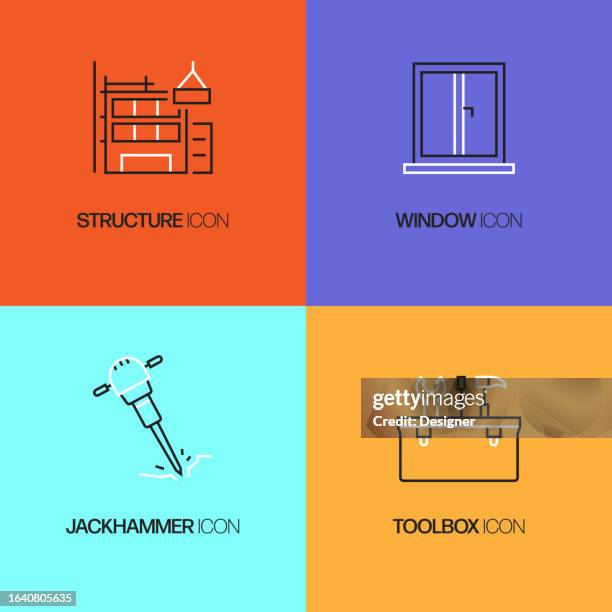 construction related vector thin line icons. outline symbol collection - electrical contractor stock illustrations