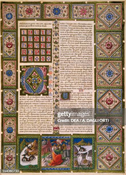 Incipit from the Second Book of Maccabees, from Volume II of the Bible of Borso d'Este, illuminated by Taddeo Crivelli and others, Latin manuscript...