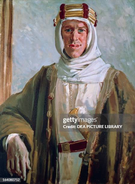 Portrait of Thomas Edward Lawrence known as Lawrence of Arabia , British Army officer, archaeologist and writer. Painting by Augustus John oil on...