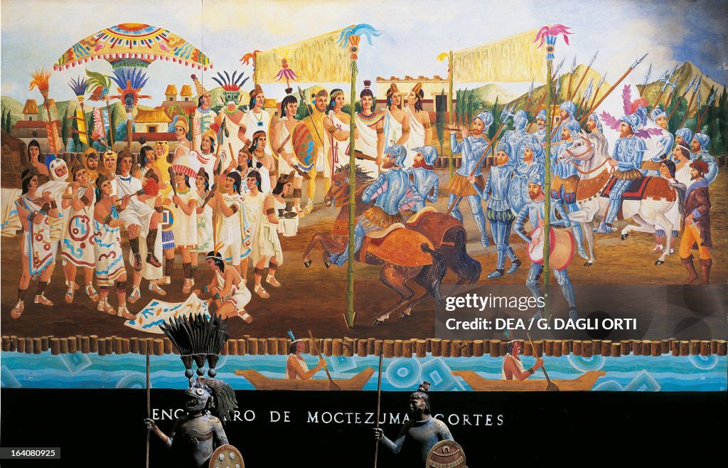 Meeting in Tenochtitlan between Hernan Cortes...