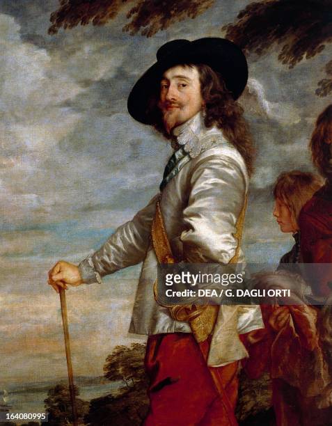 Portrait of Charles I , King of England, at the hunt. Painting by Anthony van Dyck oil on canvas, 266x207 cm. Detail.