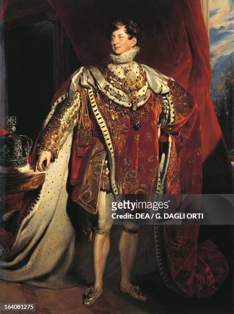 Portraits of George IV of the United Kingdom , King of the United Kingdom of Great Britain and Ireland and Hanover. Painting by George Healy , copy...