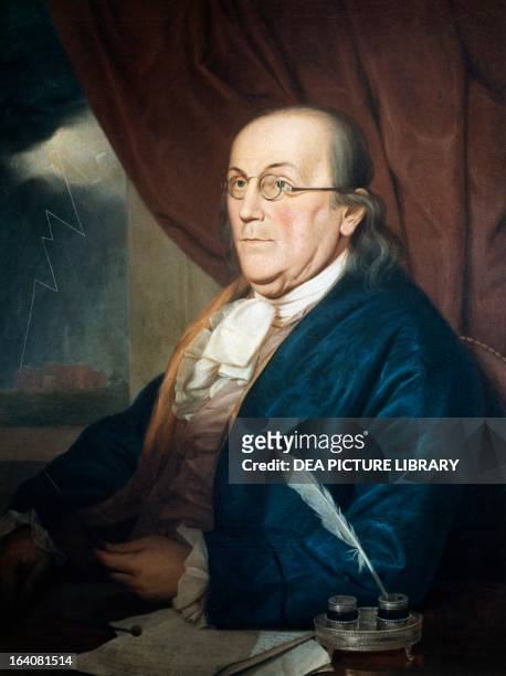 Portrait of Benjamin Franklin , American scientist and politician. Painting by Charles Willson Peale . Filadelfia, Historical Society Of Pennsylvania