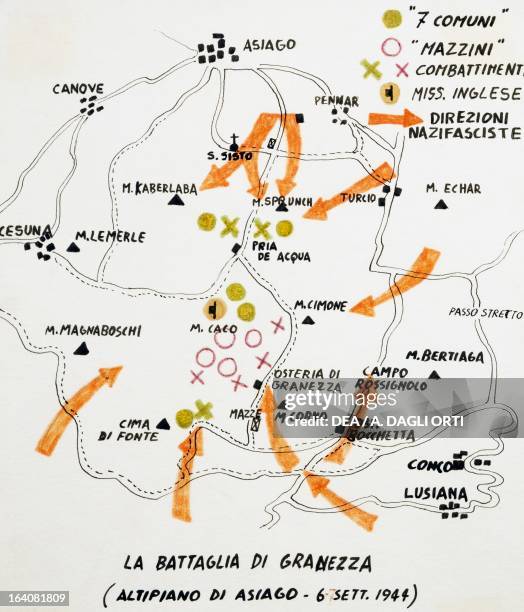 Map with planned roundup raids clearly marked out, which the Nazis carried out against the partisans on the Plateau of the Seven Towns September 6...